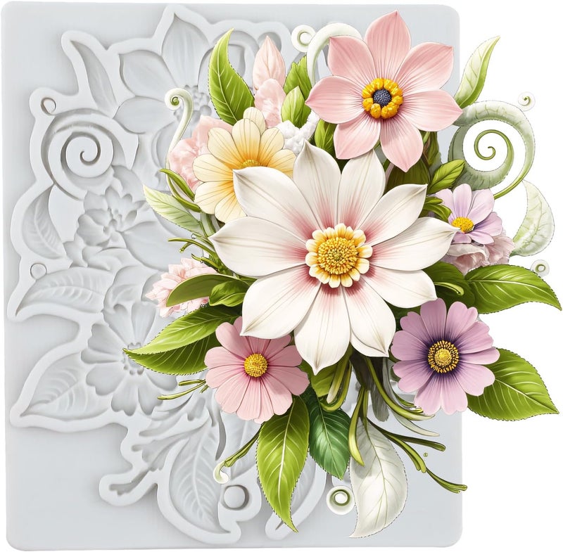TAOXIBEI Baroque Flower Polymer Clay Molds Daisy Flower Silicone Mold for DIY Crafts Epoxy Resin Casting Air Dry Polymer Clay Plaster Jewelry Making - Image 1